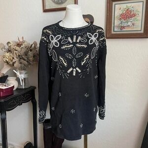 Vintage 1980s Westbound Beaded Sequin‎ Embellished Black Sweater